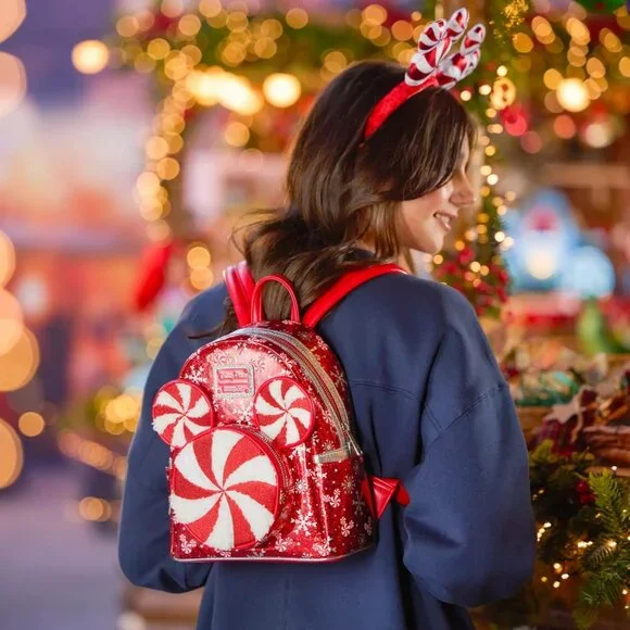 NWT Loungefly Disney Parks 2025 Christmas Peppermint Swirl Mini Backpack - Picture 5 of 5